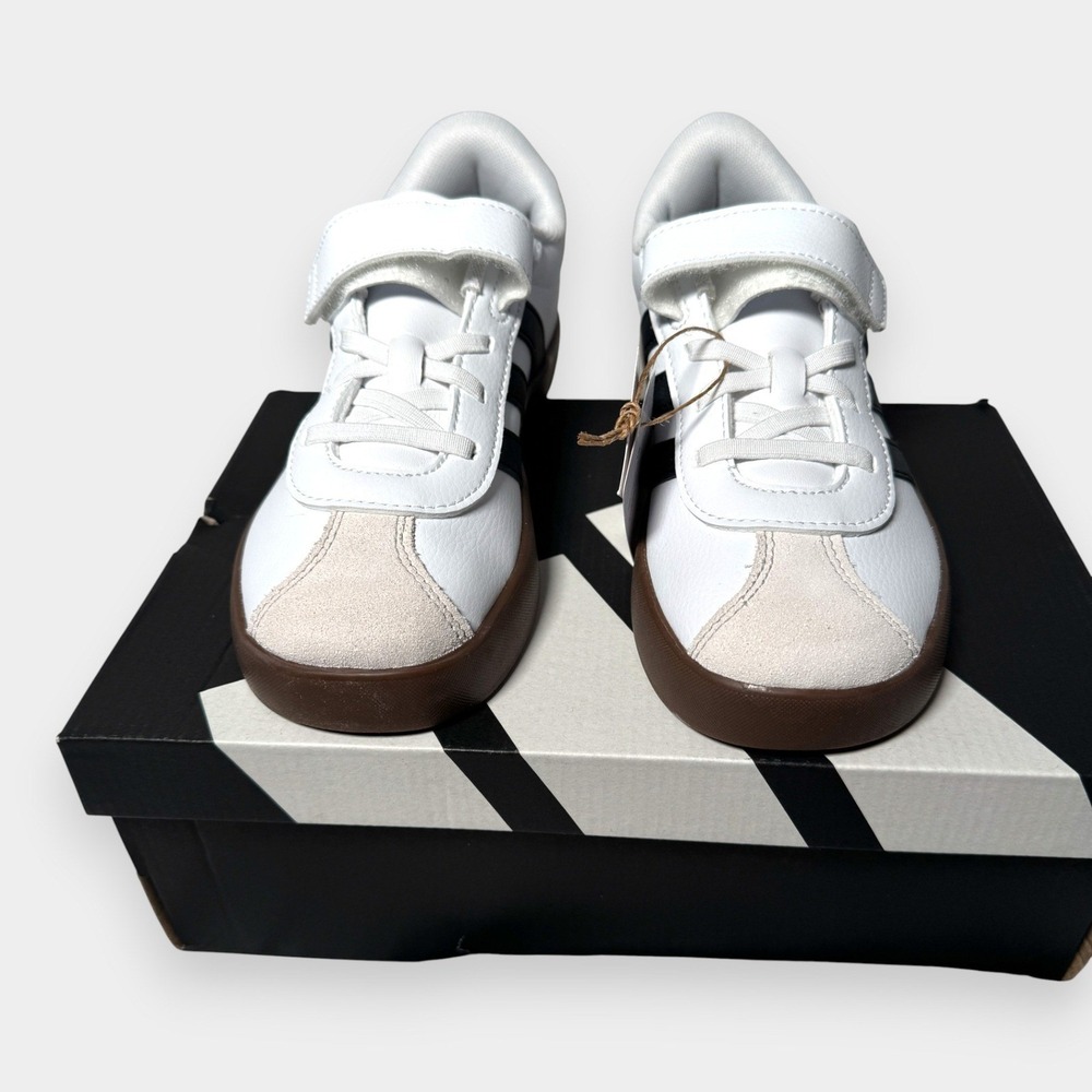 NWB Adidas VL size 3 Court 3.0‎ Kids Shoes White Black Gum Strap - Picture 13 of 13